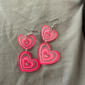 Pink Heart Drop Earrings